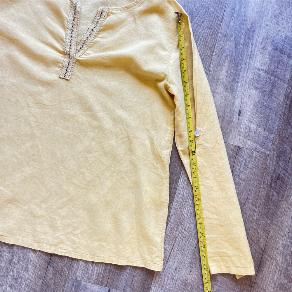 Terzo Millennio Linen Top Yellow High Low Roll Tab Sleeves Shirt Tunic Sz M - Picture 13 of 16